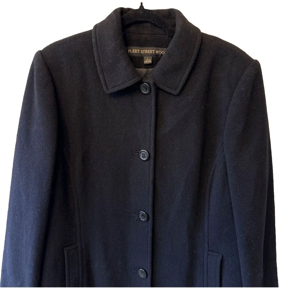 Fleet Street Coat Women’s Size Large Button Front Long‎ Collared Black